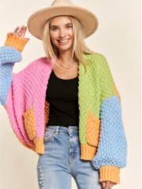 Adora Chunky Multi-Color Open Cardigan Sweater Women’s Medium Large